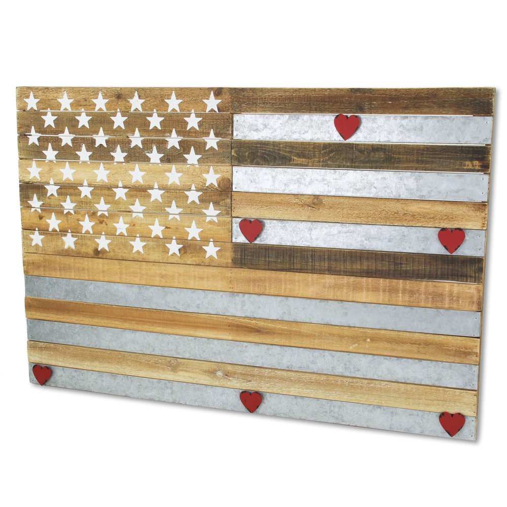24" X 36" Brown and Gray Stars And Stripes Wood and Metal Hanging Dimensional Sculpture — view 3