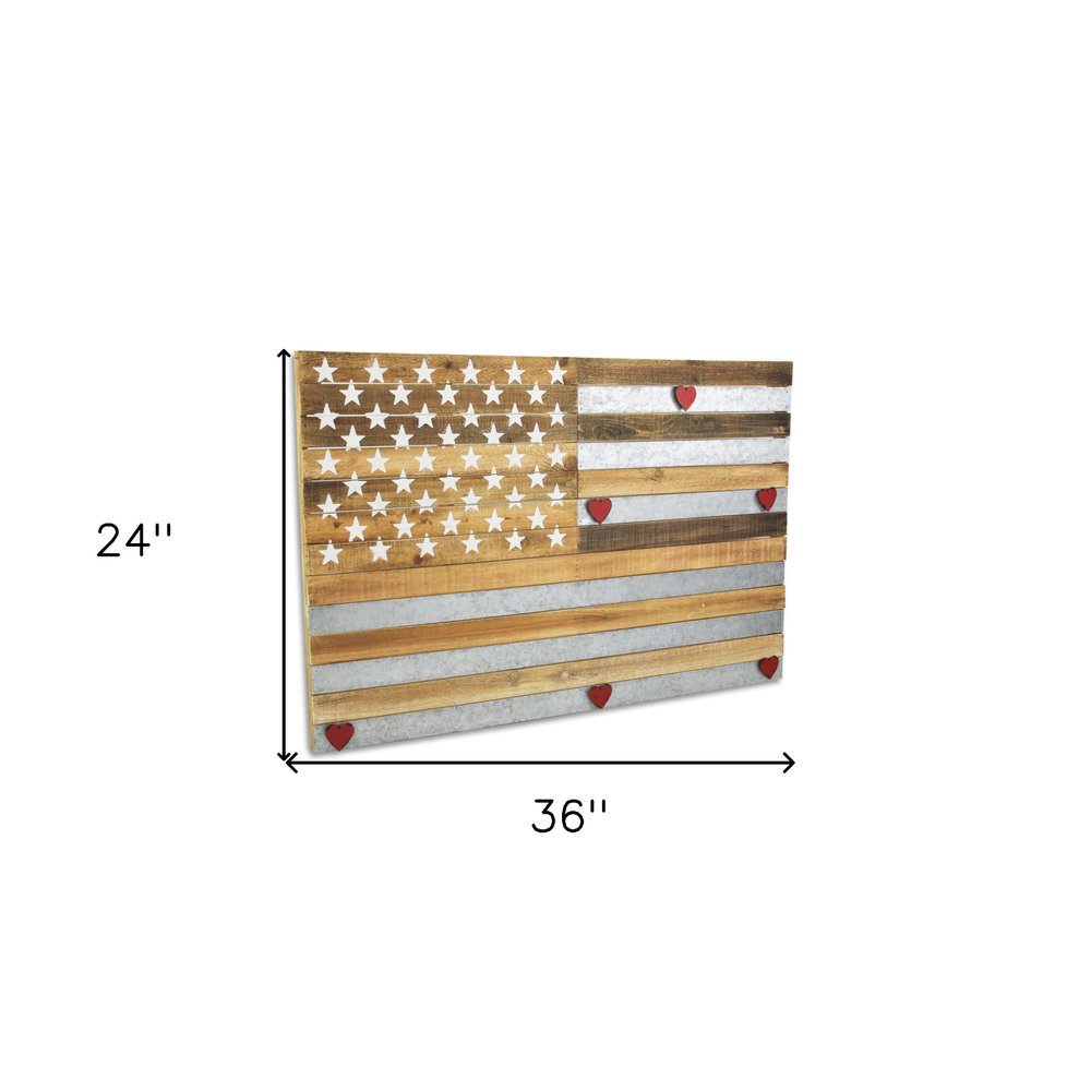 24" X 36" Brown and Gray Stars And Stripes Wood and Metal Hanging Dimensional Sculpture — view 4
