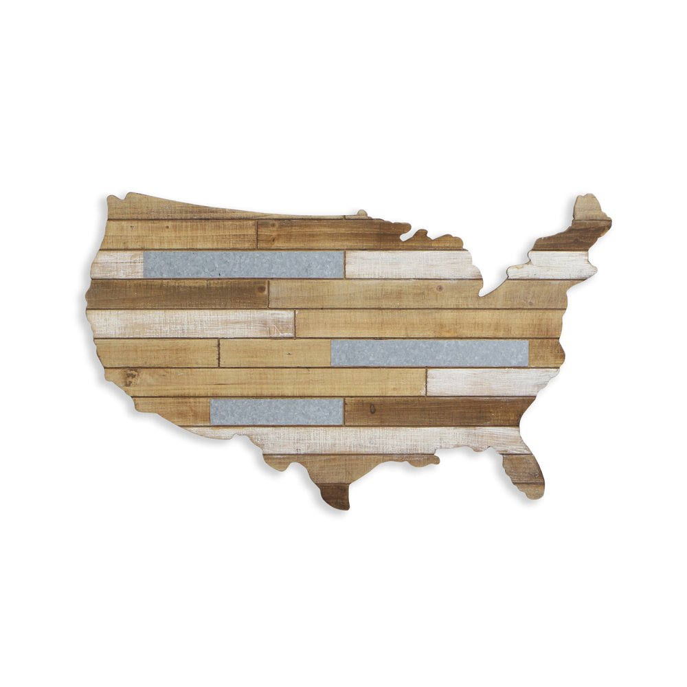 19" X 31" Brown and Gray USA Wood and Metal Hanging Dimensional Sculpture — view 1