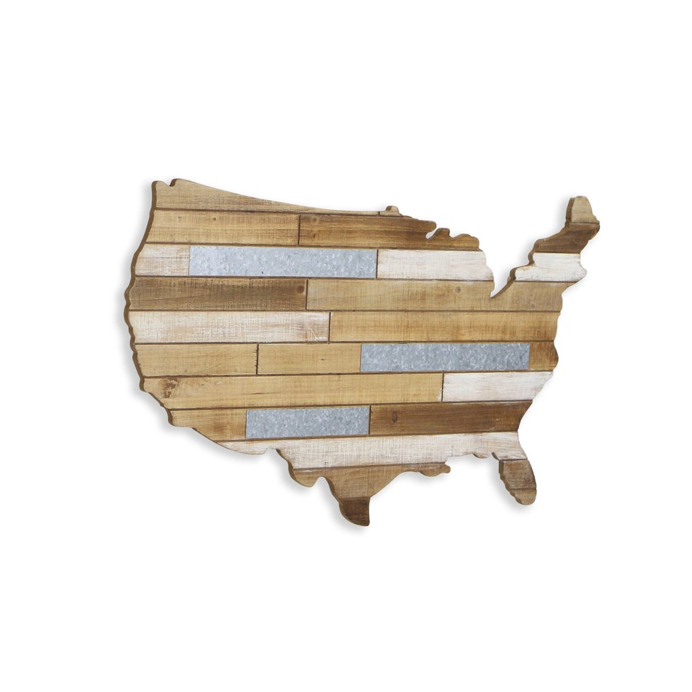 19" X 31" Brown and Gray USA Wood and Metal Hanging Dimensional Sculpture — view 2