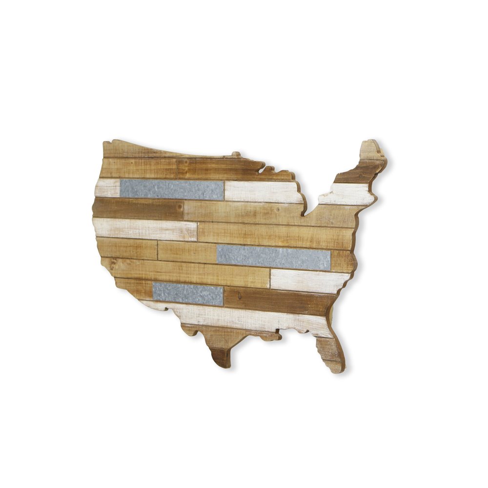 19" X 31" Brown and Gray USA Wood and Metal Hanging Dimensional Sculpture — view 3