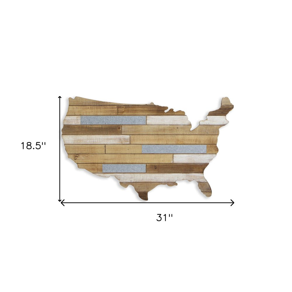 19" X 31" Brown and Gray USA Wood and Metal Hanging Dimensional Sculpture — view 5