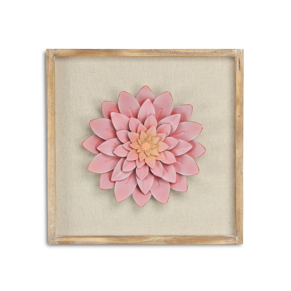 12" X 13" Pink and Off White Flower Wood and Metal Wall Decor — view 1