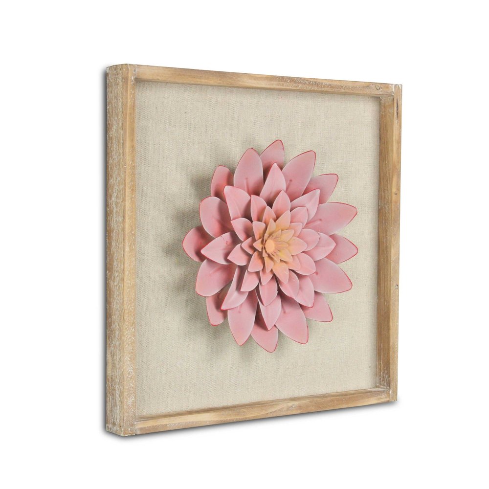 12" X 13" Pink and Off White Flower Wood and Metal Wall Decor — view 3