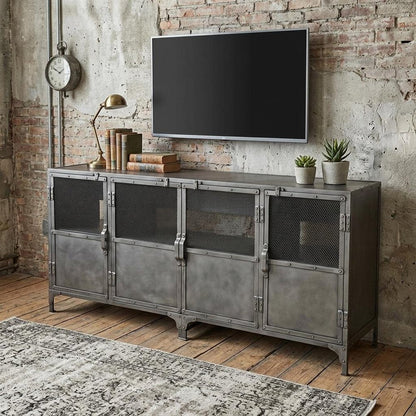 72" Dark Gray Metal Enclosed Storage TV Stand HomeRoots