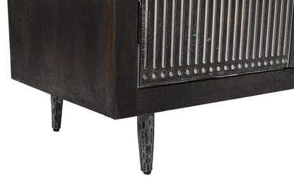 92" Dark Brown Carved Geometric Distressed Solid Wood Enclosed and Open Storage TV Stand HomeRoots