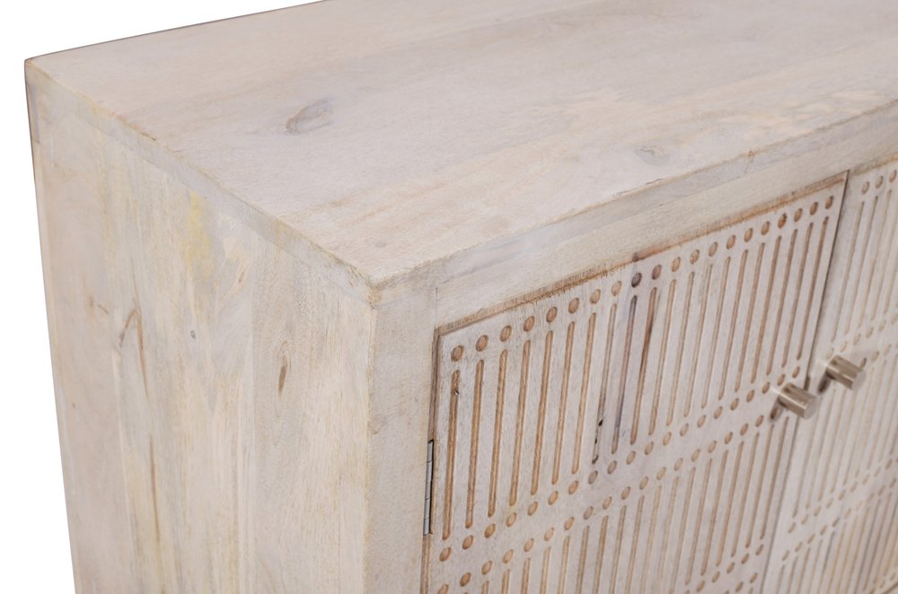 92" Ivory Carved Geometric Distressed Solid Wood Enclosed and Open Storage TV Stand HomeRoots