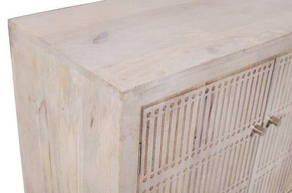 92" Ivory Carved Geometric Distressed Solid Wood Enclosed and Open Storage TV Stand HomeRoots