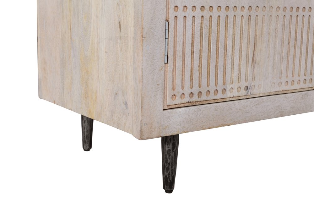 92" Ivory Carved Geometric Distressed Solid Wood Enclosed and Open Storage TV Stand HomeRoots
