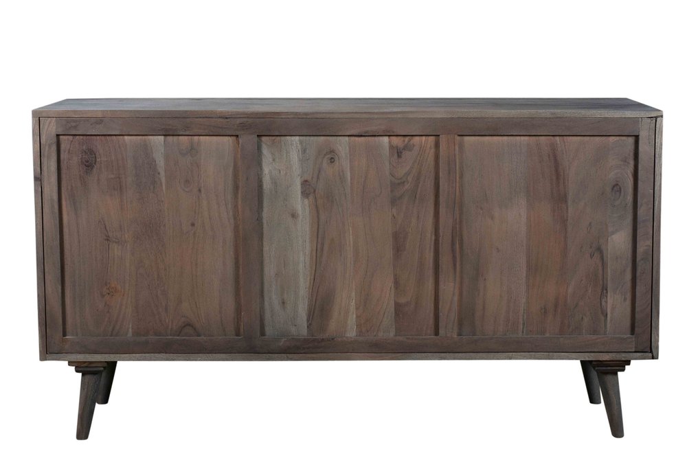 55" Dark Gray Carved Geometric Distressed Solid Wood Enclosed and Open Storage TV Stand HomeRoots