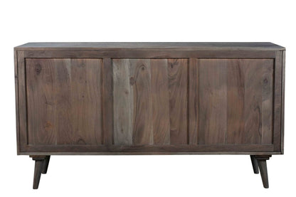 55" Dark Gray Carved Geometric Distressed Solid Wood Enclosed and Open Storage TV Stand HomeRoots