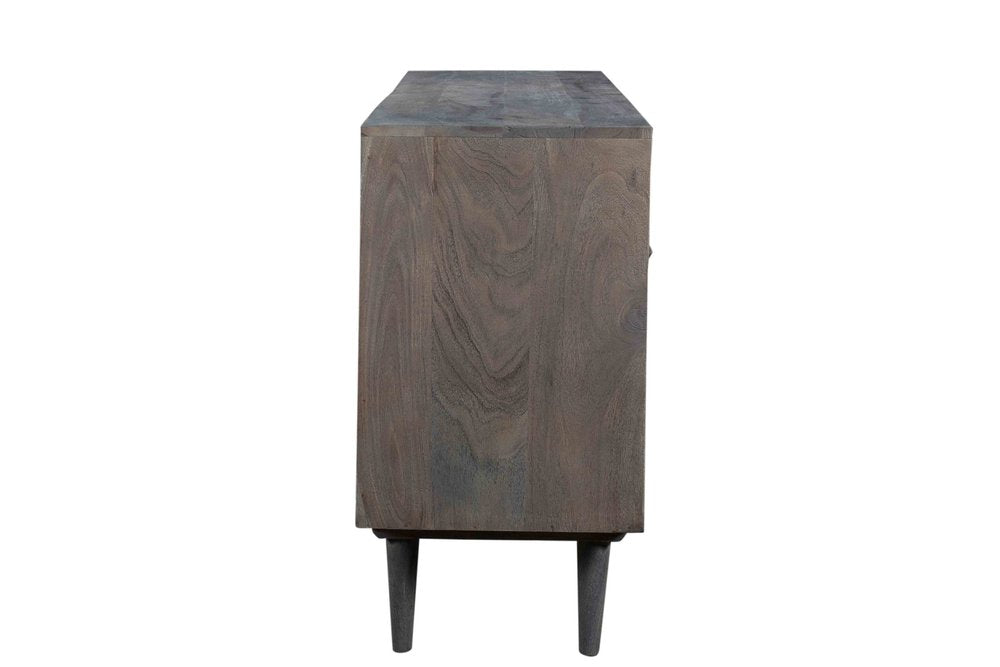 55" Dark Gray Carved Geometric Distressed Solid Wood Enclosed and Open Storage TV Stand HomeRoots