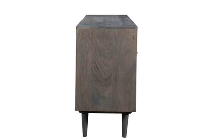 55" Dark Gray Carved Geometric Distressed Solid Wood Enclosed and Open Storage TV Stand HomeRoots