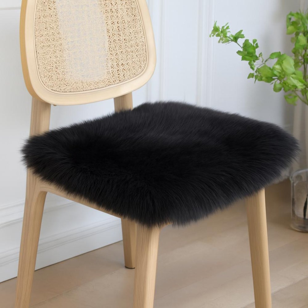 Set Of Two 17" X 17" Black Wool Chair Pads HomeRoots