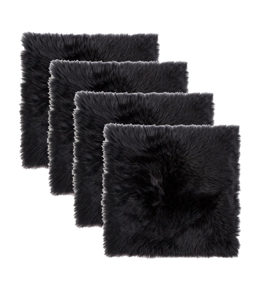 Set Of Four 17" X 17" Black Wool Chair Pads HomeRoots