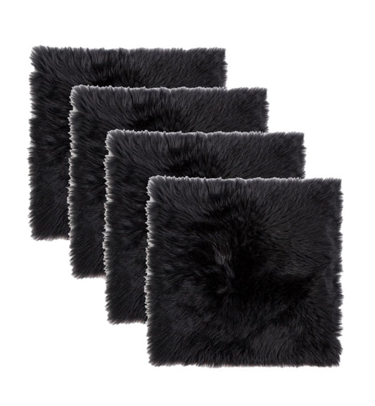Set Of Four 17" X 17" Black Wool Chair Pads HomeRoots