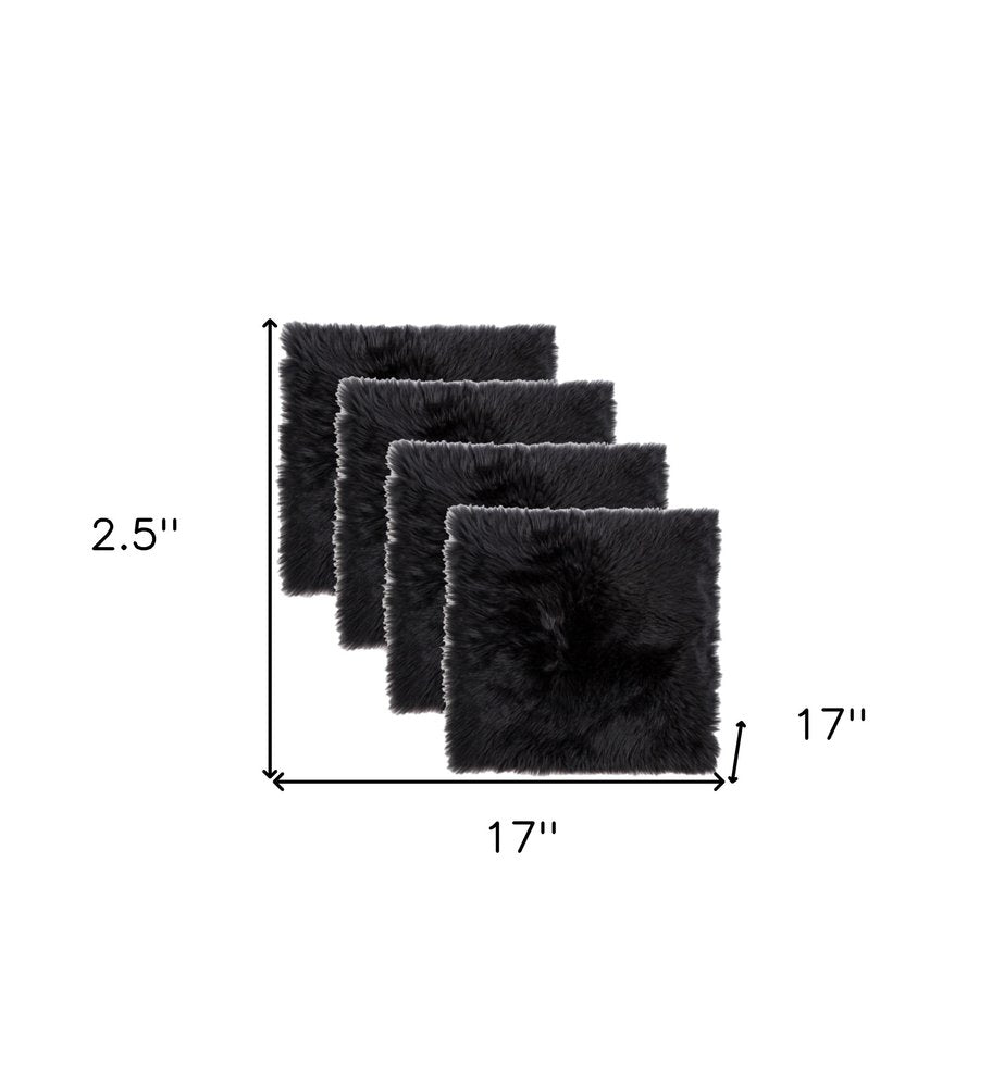 Set Of Four 17" X 17" Black Wool Chair Pads HomeRoots