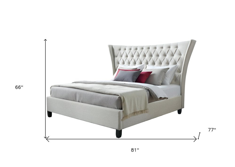 Beige King Diamond Button Tufted Upholstered Bed Frame HomeRoots