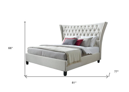 Beige King Diamond Button Tufted Upholstered Bed Frame HomeRoots