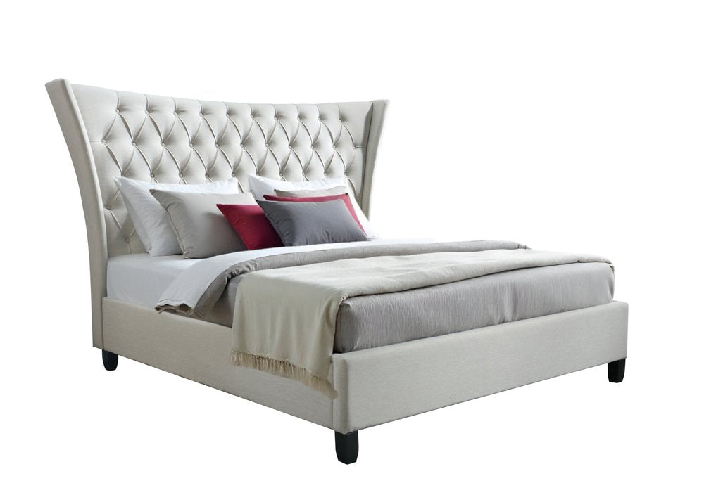 Beige King Diamond Button Tufted Upholstered Bed Frame HomeRoots
