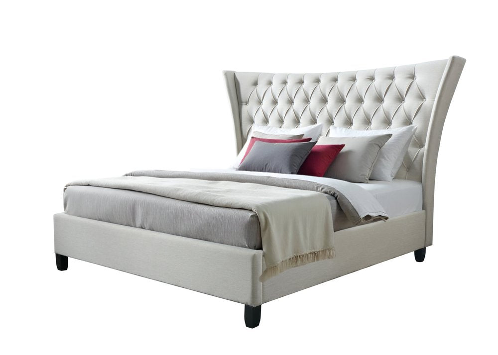 Beige King Diamond Button Tufted Upholstered Bed Frame HomeRoots