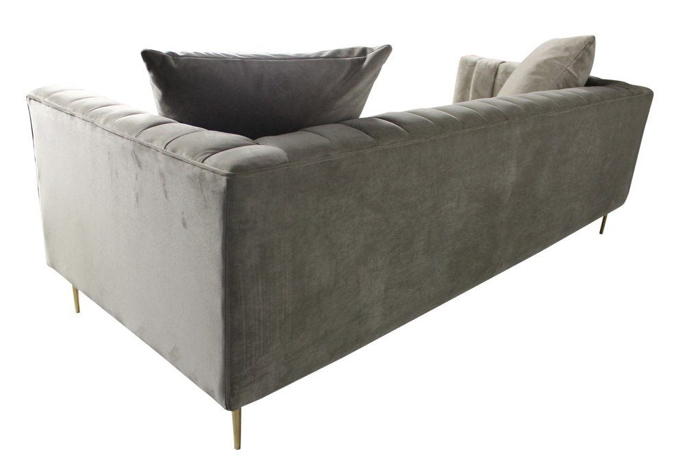 90" Gray Brown Velvet Sofa And Toss Pillows With Gold Legs HomeRoots