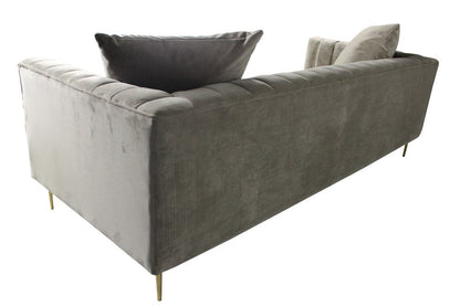 90" Gray Brown Velvet Sofa And Toss Pillows With Gold Legs HomeRoots