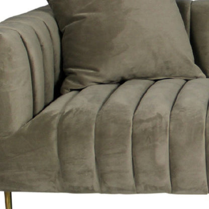 90" Gray Brown Velvet Sofa And Toss Pillows With Gold Legs HomeRoots