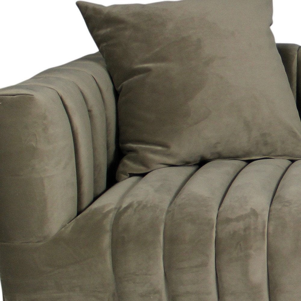 90" Gray Brown Velvet Sofa And Toss Pillows With Gold Legs HomeRoots