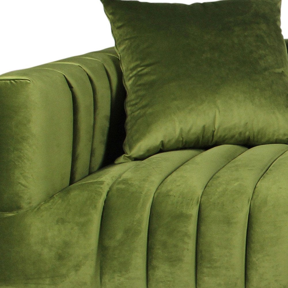 90" Olive Green Velvet Sofa And Toss Pillows With Gold Legs HomeRoots