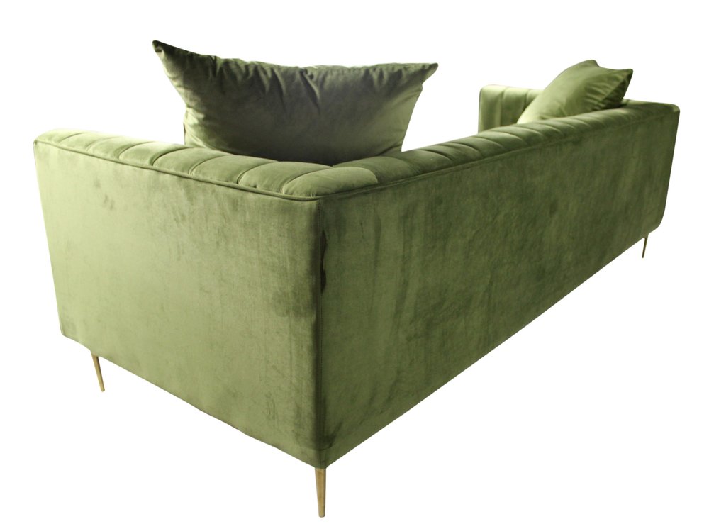 90" Olive Green Velvet Sofa And Toss Pillows With Gold Legs HomeRoots