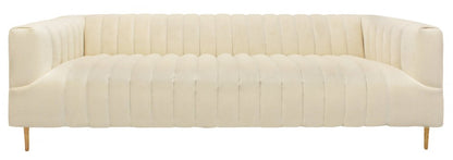 90" Ivory Velvet Sofa And Toss Pillows With Gold Legs HomeRoots