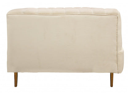 90" Ivory Velvet Sofa And Toss Pillows With Gold Legs HomeRoots