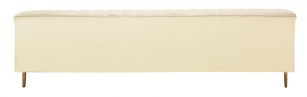 90" Ivory Velvet Sofa And Toss Pillows With Gold Legs — view 6