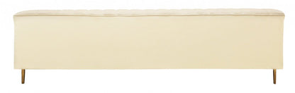90" Ivory Velvet Sofa And Toss Pillows With Gold Legs HomeRoots