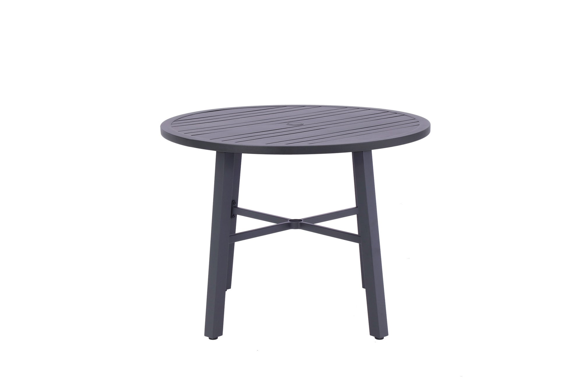 42" Black Rounded Metal Outdoor Dining Table With Umbrella Hole - FurniFindUSA