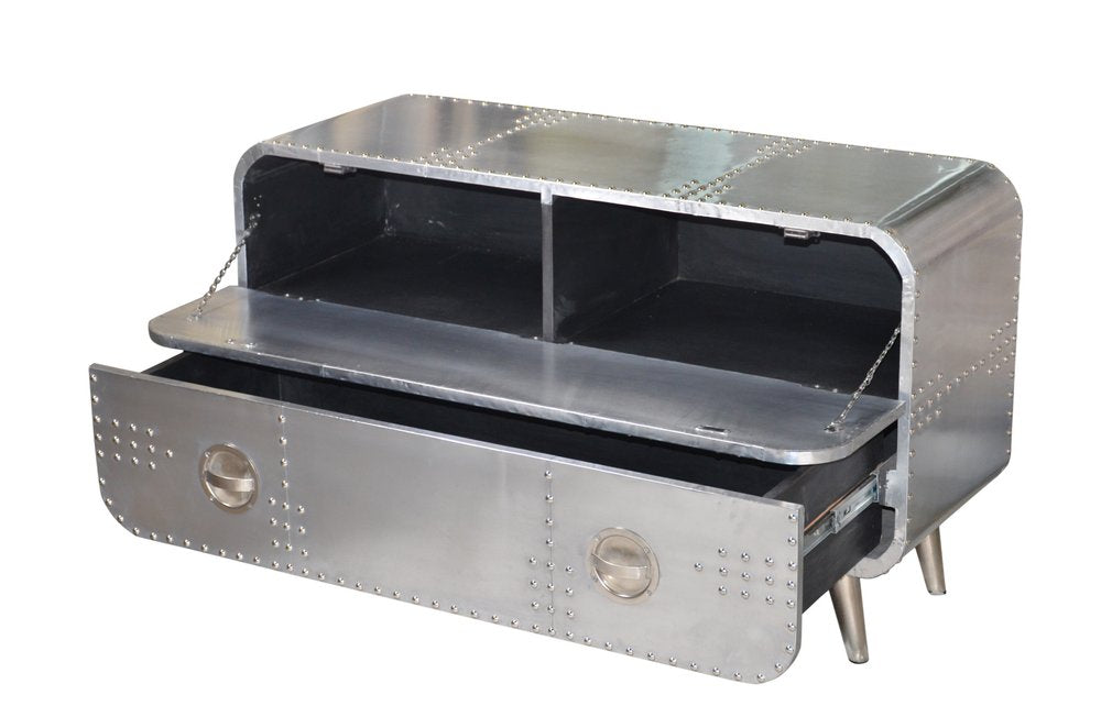 44" Silver Aluminum Enclosed Storage TV Stand HomeRoots