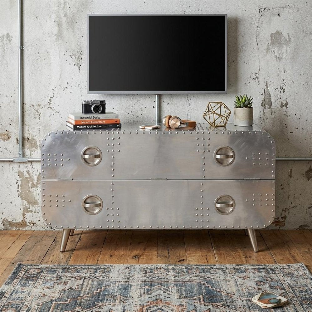 44" Silver Aluminum Enclosed Storage TV Stand HomeRoots