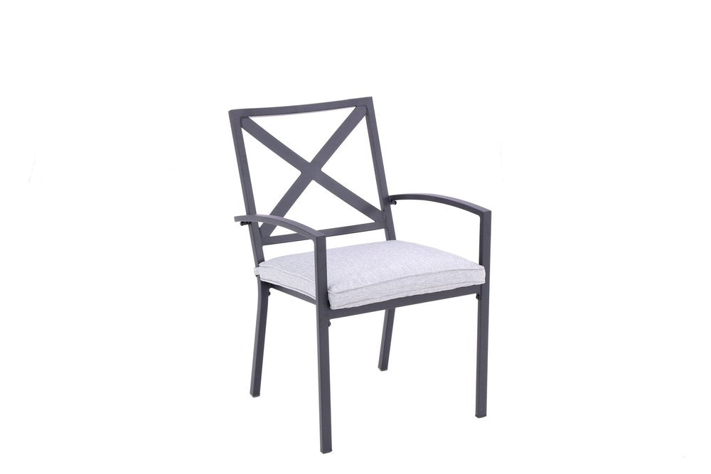 Set of Two Dark Gray Aluminum Outdoor Stacking Dining Chairs with Light Gray Cushion HomeRoots