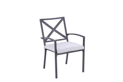 Set of Two Dark Gray Aluminum Outdoor Stacking Dining Chairs with Light Gray Cushion HomeRoots