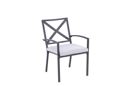 Set of Two Dark Gray Aluminum Outdoor Stacking Dining Chairs with Light Gray Cushion HomeRoots
