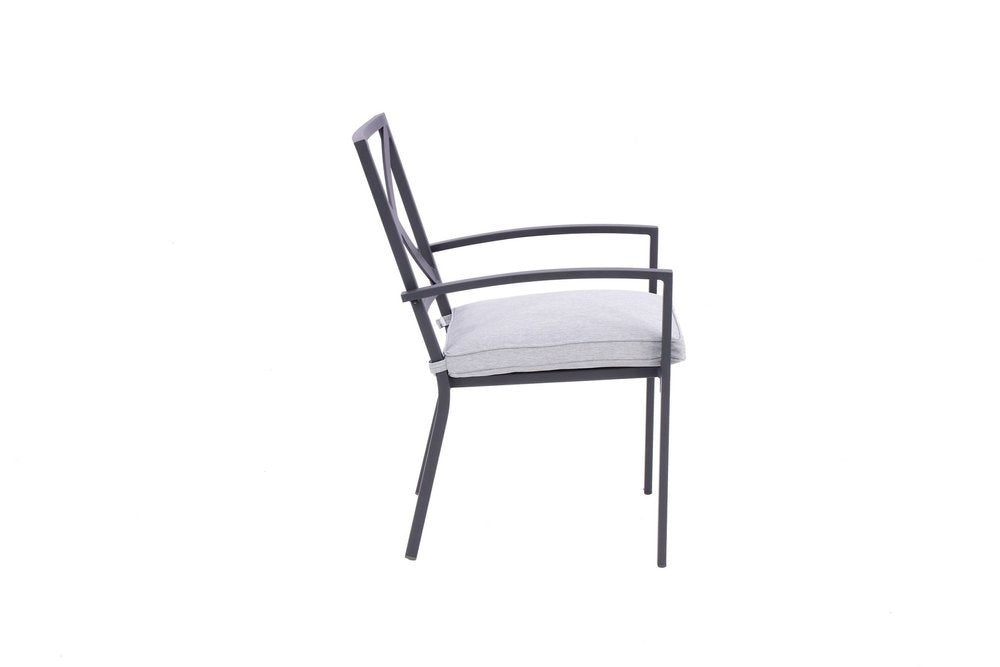 Set of Two Dark Gray Aluminum Outdoor Stacking Dining Chairs with Light Gray Cushion HomeRoots