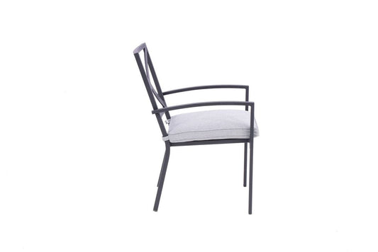Set of Two Dark Gray Aluminum Outdoor Stacking Dining Chairs with Light Gray Cushion HomeRoots