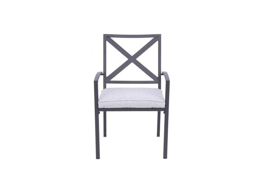 Set of Two Dark Gray Aluminum Outdoor Stacking Dining Chairs with Light Gray Cushion HomeRoots
