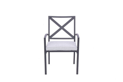 Set of Two Dark Gray Aluminum Outdoor Stacking Dining Chairs with Light Gray Cushion HomeRoots