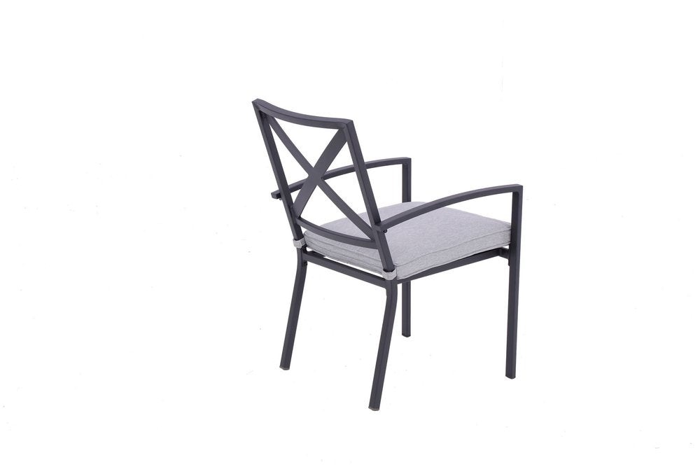 Set of Two Dark Gray Aluminum Outdoor Stacking Dining Chairs with Light Gray Cushion HomeRoots