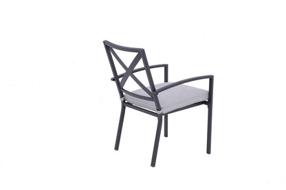 Set of Two Dark Gray Aluminum Outdoor Stacking Dining Chairs with Light Gray Cushion HomeRoots