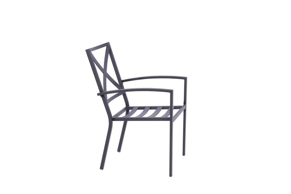 Set of Two Dark Gray Aluminum Outdoor Stacking Dining Chairs with Light Gray Cushion HomeRoots