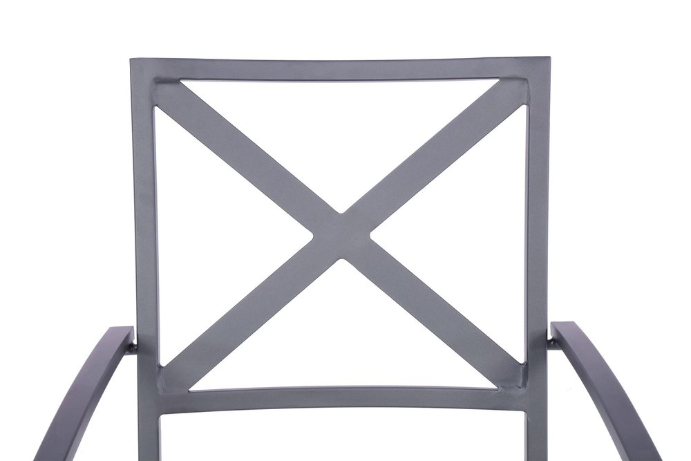 Set of Two Dark Gray Aluminum Outdoor Stacking Dining Chairs with Light Gray Cushion HomeRoots