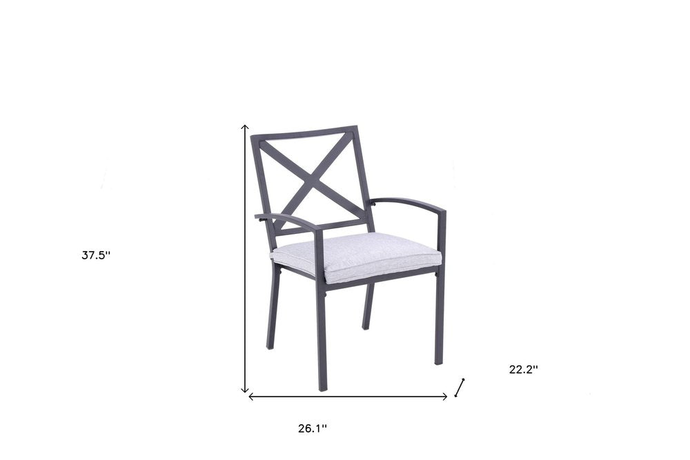 Set of Two Dark Gray Aluminum Outdoor Stacking Dining Chairs with Light Gray Cushion HomeRoots